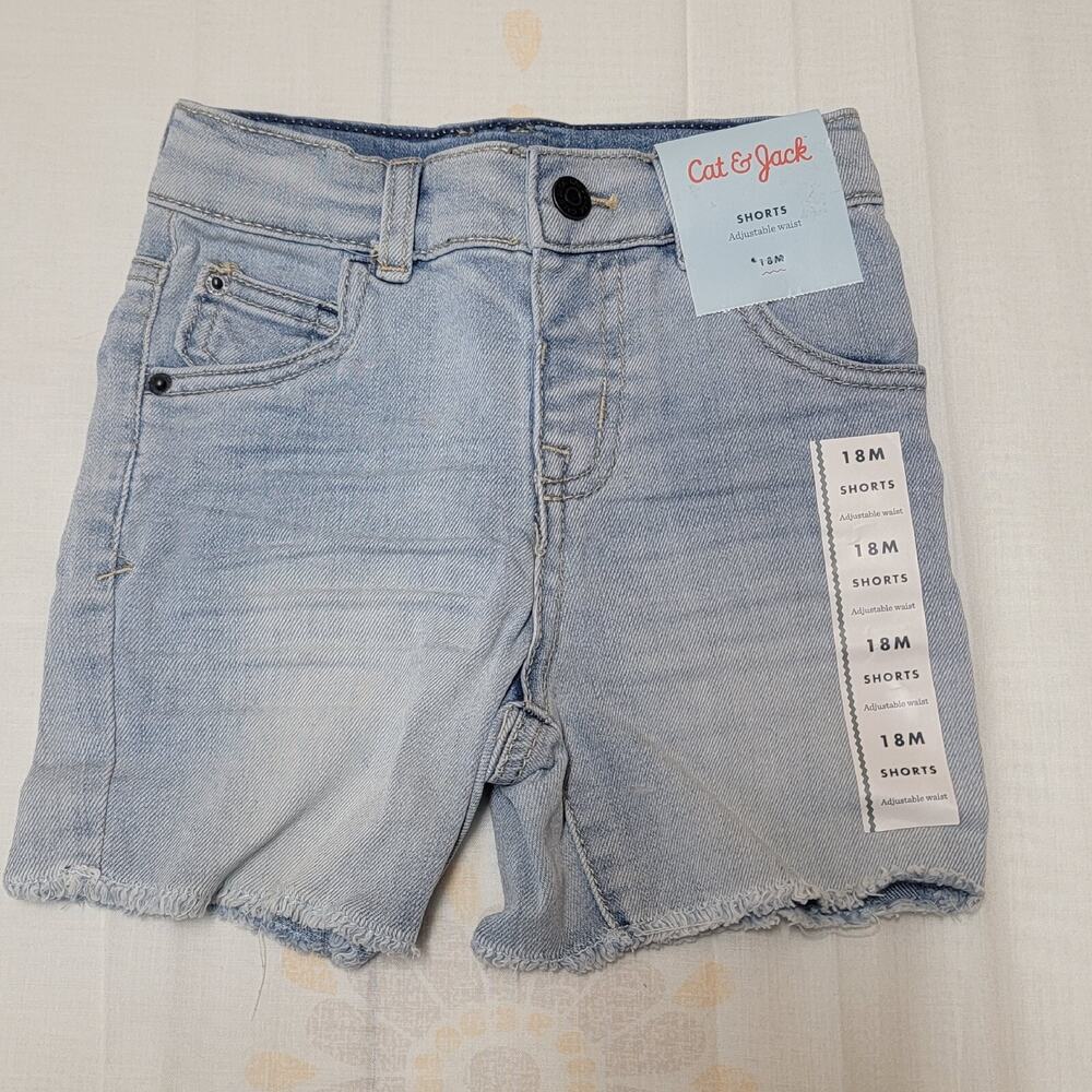 Cat & Jack Infant Girls Jean Shorts sz 18 Months NWT Fringe Adjustable Waist